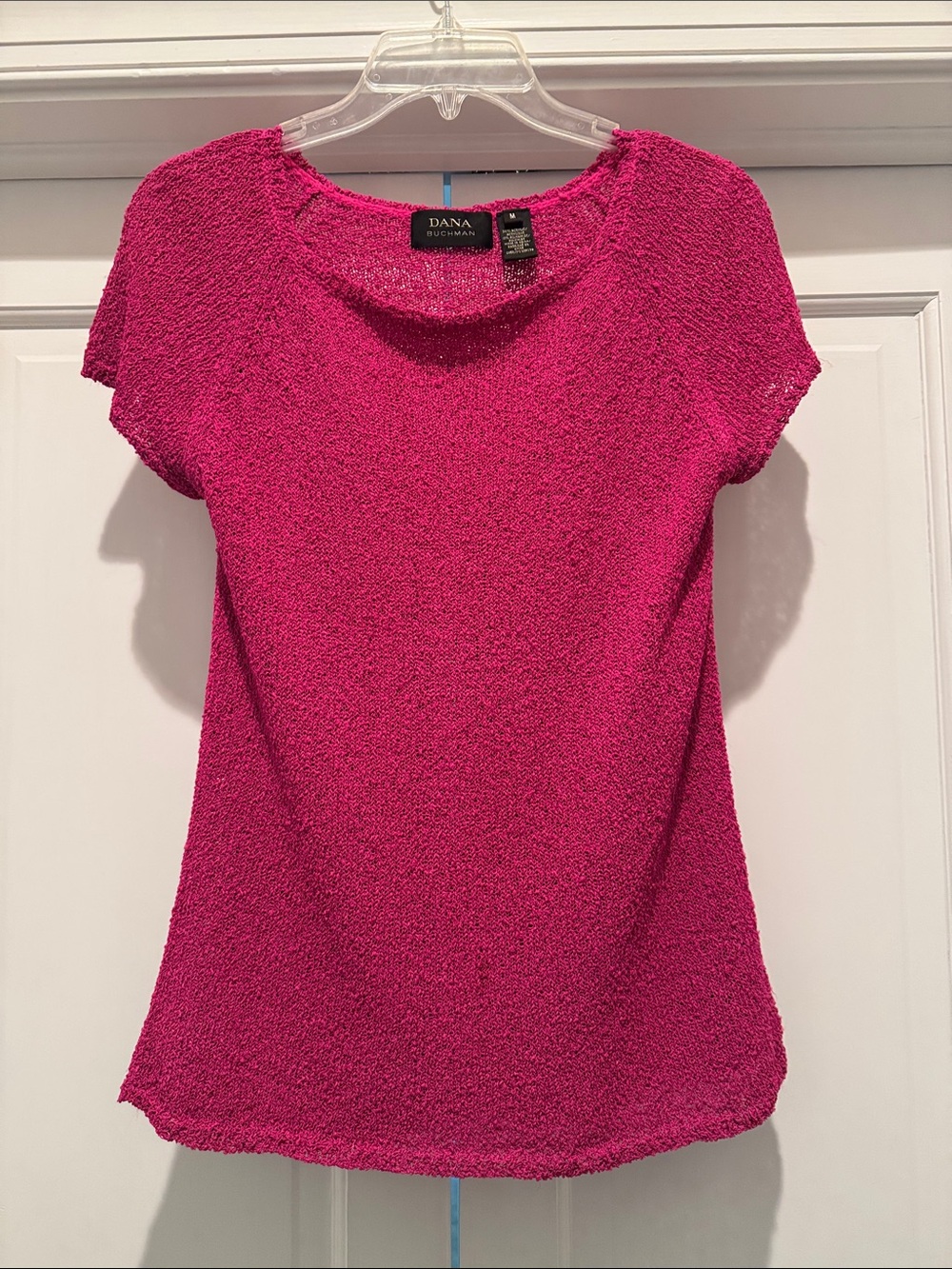 Dana Buchman Fuchsia Textured Short Sleeve Lightweight Sweater